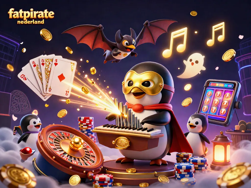 Experience the vibrant excitement of fatpirate nederland in this dynamic casino illustration filled with winning symbols.