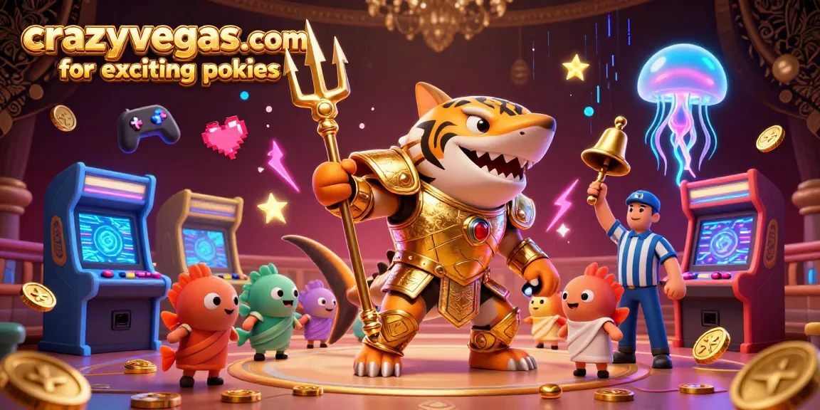 Experience the excitement of crazyvegas.com for exciting pokies with a vibrant underwater scene featuring a gladiator shark.