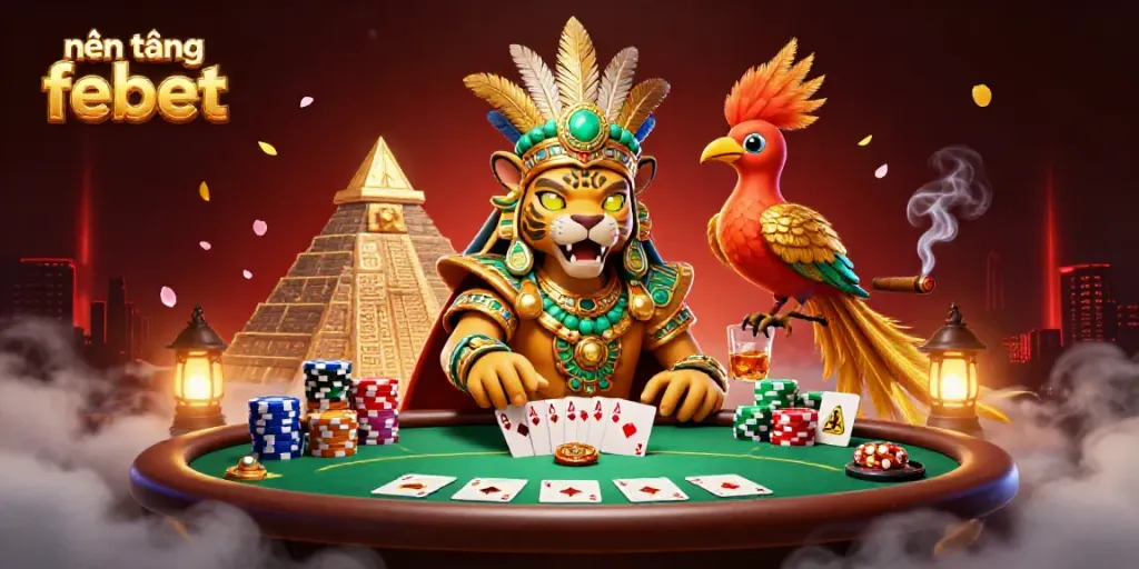 Experience the excitement at nền tảng febet with vibrant casino elements and mythical characters.