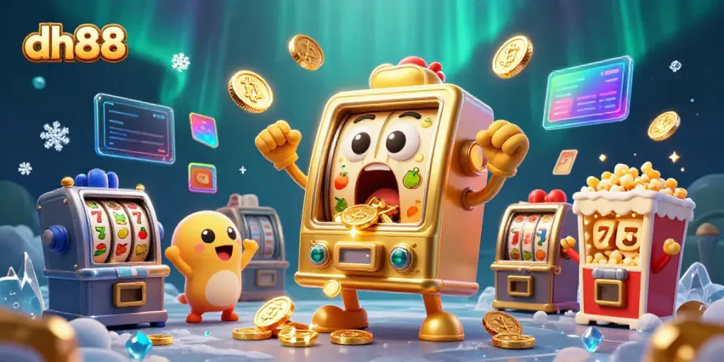 Experience the excitement of dh88 with cartoon slot machines hitting jackpots in a vibrant casino setting.