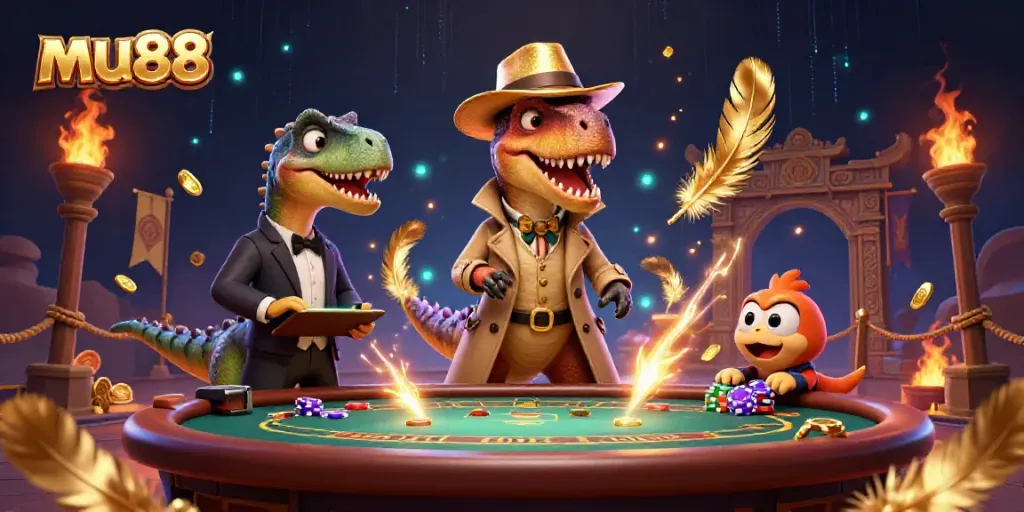 Engage with mu88's thrilling blackjack scene featuring a velociraptor card counter and a sneaky compy.