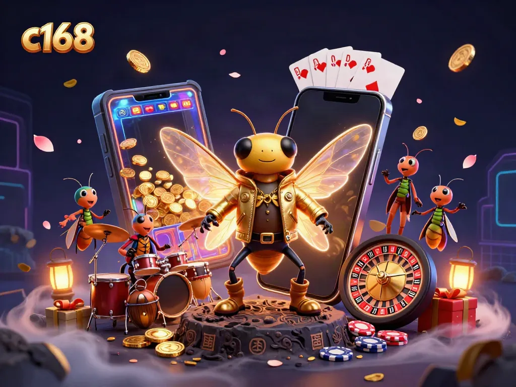 Experience thrilling casino action with c168's lively cartoon characters in a rich gaming environment.