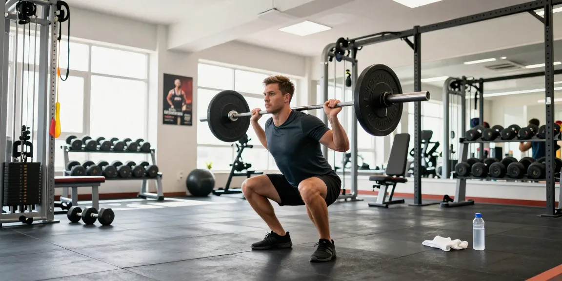 In de Unique Pharma Steroiden Winkel traint een man krachtig met een halter in een moderne sportschool.