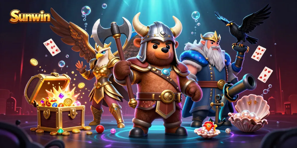 Engage with Sunwin's vibrant online casino experience featuring 3D characters and casino elements.