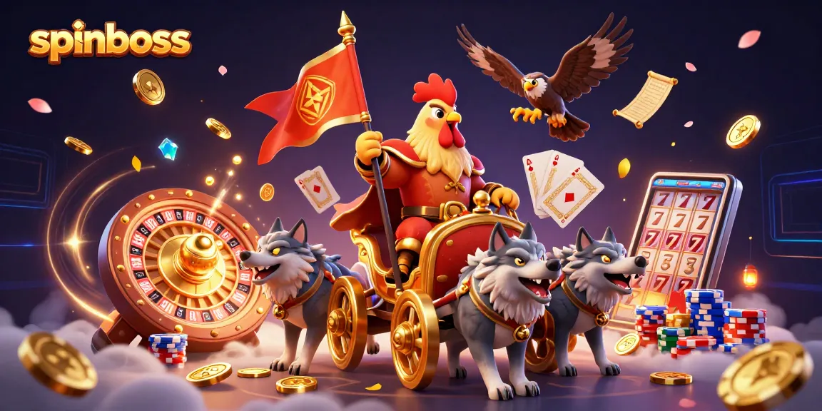 Experience thrilling spins at SpinBoss Casino with vibrant gaming elements and a fantasy scene.